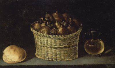 Still Life (Basket with Figs, Bread and Jug with Honey) – 20th Century by Ignacio Zuloaga y Zabaleta