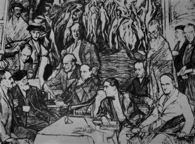 My Friends - 1920/36 - Drawing - Charcoal / Oil / Canvas - 234x292 cm by Ignacio Zuloaga y Zabaleta