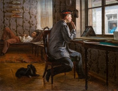 Students preparing for an exam by Ilya Efimovich Repin