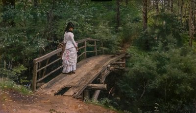 Summer Landscape. Vera Repine on a Small Bridge in Abramtsevo by Ilya Efimovich Repin