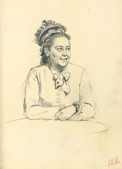 Study for "A Parisian Cafe": Seated Woman with Bow and Folded Hands by Ilya Efimovich Repin