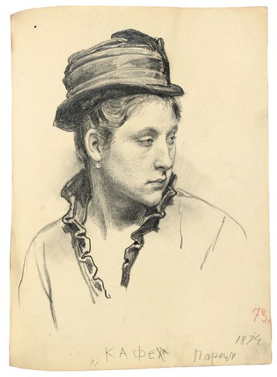 Woman with Hat, Head Turned to the Side by Ilya Efimovich Repin