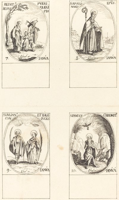 Return from Egypt; St. Apollinaire; St. Julian and Basilissa; St. Paul Hermit by Imitator of Jacques Callot