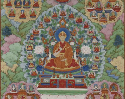 (Detail) Qianlong Emperor as Manjusri, the Bodhisattva of Wisdom, Qing Dynasty by Imperial Workshop