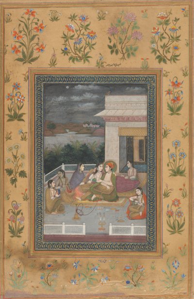 A Couple on a Terrace Surrounded by Attendants and Musicians by Indian 18th Century