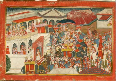 Krishna and Balarama Setting Off from a Palace, c. 1840 by Indian Art