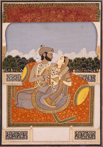A couple embrace on a terrace by Indian School