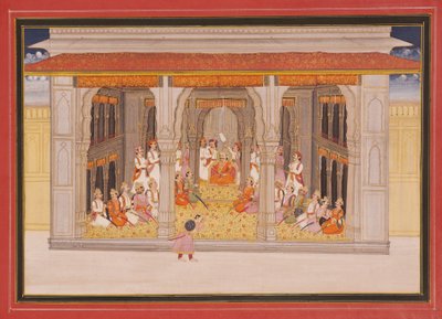 A king in durbar in a pavilion by Indian School