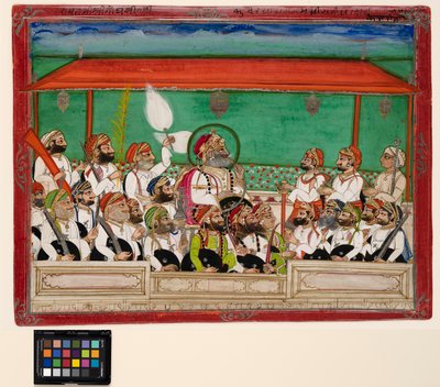 A maharana smoking his hookah in durbar, c.1870 by Indian School