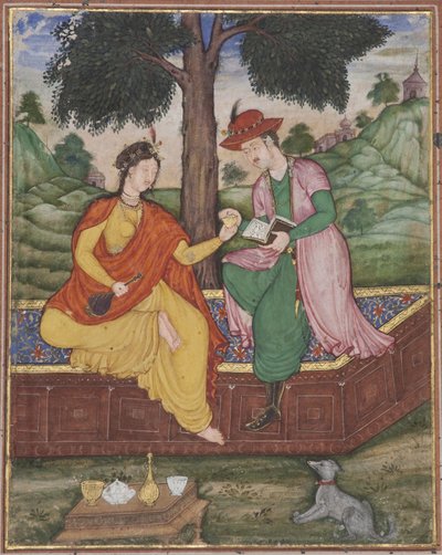 A man and woman seated beneath a tree by Indian School