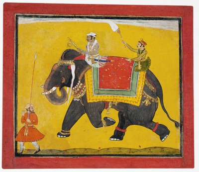 A raja riding an elephant by Indian School
