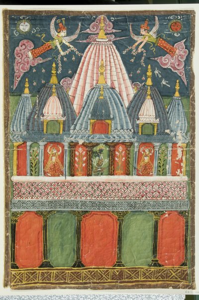 A Temple Containing an Image of Venu-Gopala-Krishna with Two Dancing Girls Performing for the Deity by Indian School