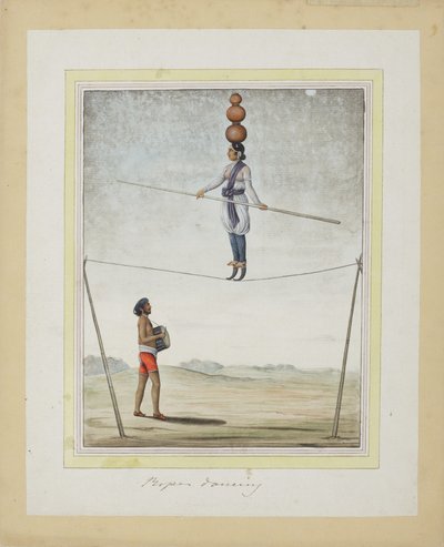 Acrobat on a Tightrope, Drummer Below by Indian School