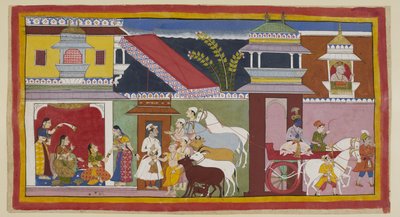 On the right, Rama leaves Dasaratha
