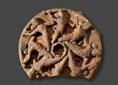Ceiling roundel with eight inter-linked armed warriors, South Rajasthan by Indian School
