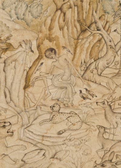 Majnun in the wilderness (detail) by Indian School