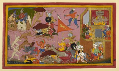 Dhumraksha is crushed by Hanuman; demons report defeat to Ravana by Indian School