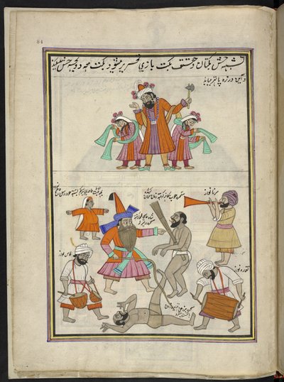 Entertainers, 86 drawings bound into a volume depicting trades and occupations in Kashmir, Craftsmen are shown at work with their implements and equipment by Indian School