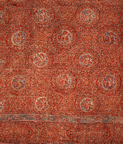 Fabric with a floral pattern and roundels within frames by Indian School
