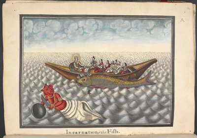 Fish incarnation, Matsya avatara, first incarnation of Vishnu by Indian School