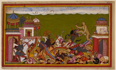 Hanuman destroys the temple, defeats Ravana