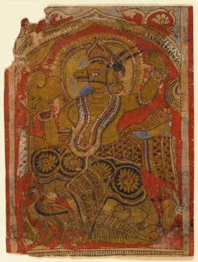 Harinegameshin carrying the embryo, fragment of a leaf from a dispersed Kalpasutra by Indian School
