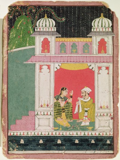 Heroine and Her Lover in a Pavilion, c.1640-50 by Indian School