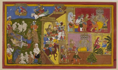 Indrajit injures Rama and Lakshmana; monkeys despair, but Vibhishana consoles them by Indian School