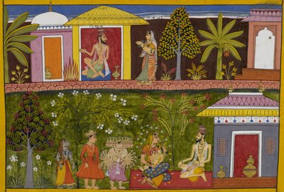 Kaikasi interrupts Vishravas’s sacrifice; he foretells their demon offspring by Indian School