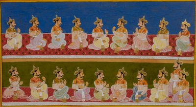 King Janaka shares the genealogy of his dynasty during the betrothal ceremony by Indian School
