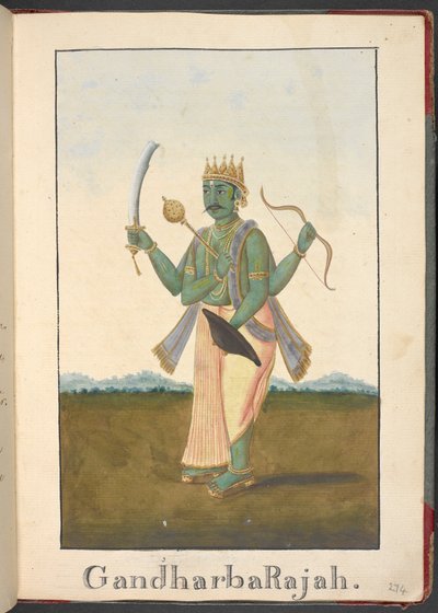 King of the Gandharvas, the Celestial Musicians by Indian School