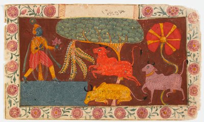 Krishna and Cows at a Pond, from a Bhagavata Purana by Indian School