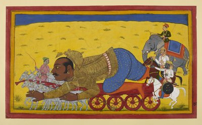 Kumbhakarna Falls from His Chariot Amid Omens by Indian School