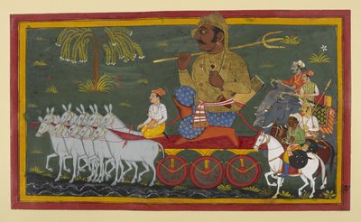 Kumbhakarna rides into battle clad in golden armour by Indian School