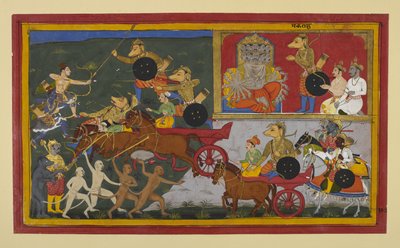 Makaraksha Fights Rama and Lakshmana but Falls to Their Arrows by Indian School