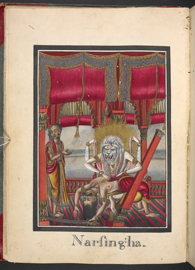 Man-Lion Incarnation of Vishnu, Narasimha Avatara, Fourth Incarnation of Vishnu by Indian School