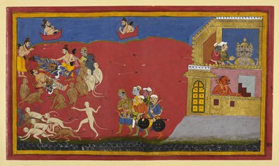 Monkeys Mistake Vibhishana for Indrajit; Narada Praises Narayana as Ravana Dines by Indian School