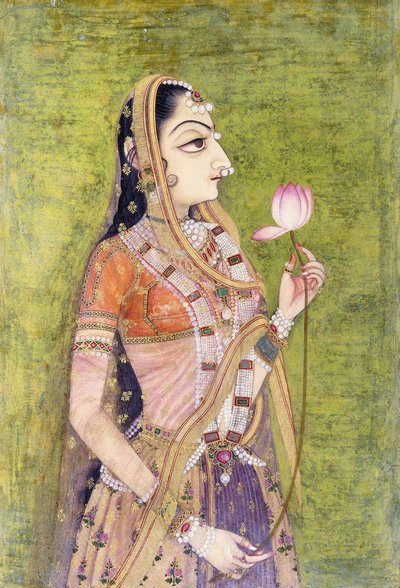 Portrait of a Lady Holding a Lotus by Indian School