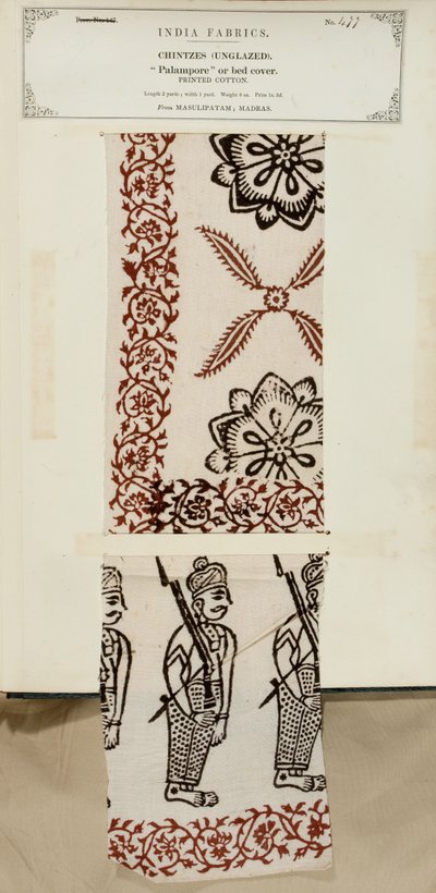 Printed cotton palampore or bed-cover sample from Masulipatam in Madras, from The Collection of the Textile Manufacturers of India, by John Forbes Watson, published in 1866 by Indian School