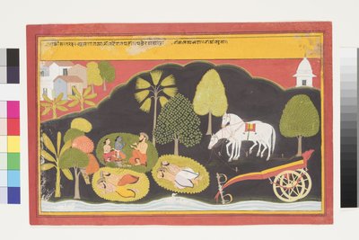 Rama and Lakshmana converse with a man at night by Indian School