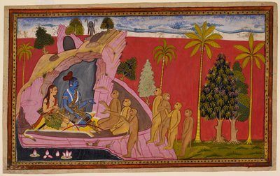 Rama and Lakshmana, Seated on a Lion Skin, Rejoice at Hanuman
