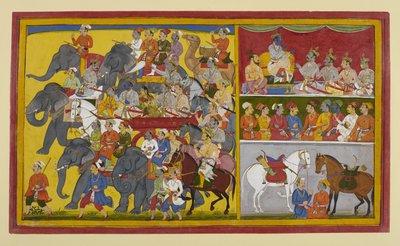 Rama and Brothers Journey to Ayodhya, Consulting with Vibhishana and a Sage by Indian School