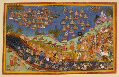 Rama Ascends to Heaven with His Followers, and the People of Ayodhya Attain Moksha by Indian School