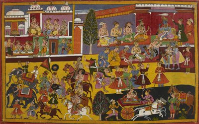 Rama Embraces Bharata, and His Subjects Ask to Accompany Him by Indian School