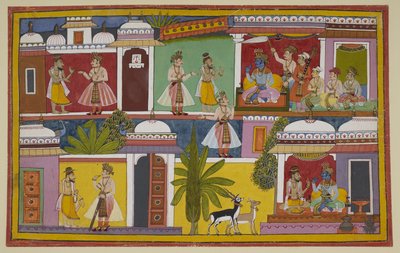 Rama learns from an ascetic that he can ascend to the gods, agreeing to a private conversation with him by Indian School