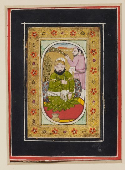 Ruler Wearing a Green Jama Attended by a Morchal Bearer, 2nd Half of the 18th Century by Indian School