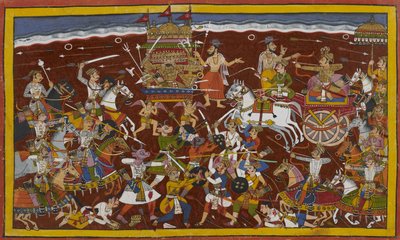Ravana battles Mandhata but sages reconcile them by Indian School
