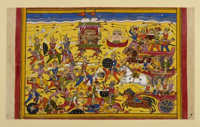 Ravana battles the Nivatakavacas for a year until Brahma intervenes and they make peace by Indian School