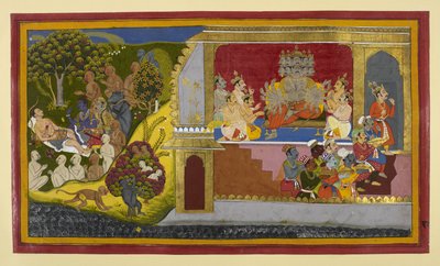 Ravana commands Kumbhakarna’s awakening; Rama and leaders tend to Lakshmana by Indian School