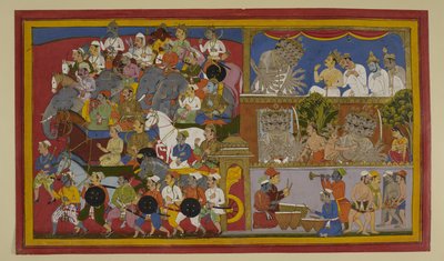 Ravana grieves, restrains rage against Sita, and readies for battle by Indian School